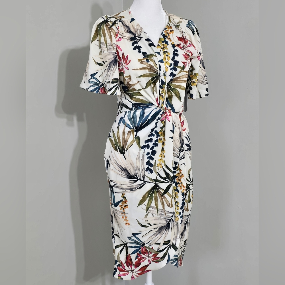 ZARA NWT Basic Collection Knot Satin Floral Dress Women's Size Small - Picture 3 of 13